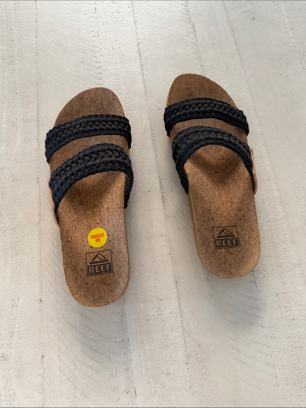 Reef Black Braided Double-Strap Slide Sandals